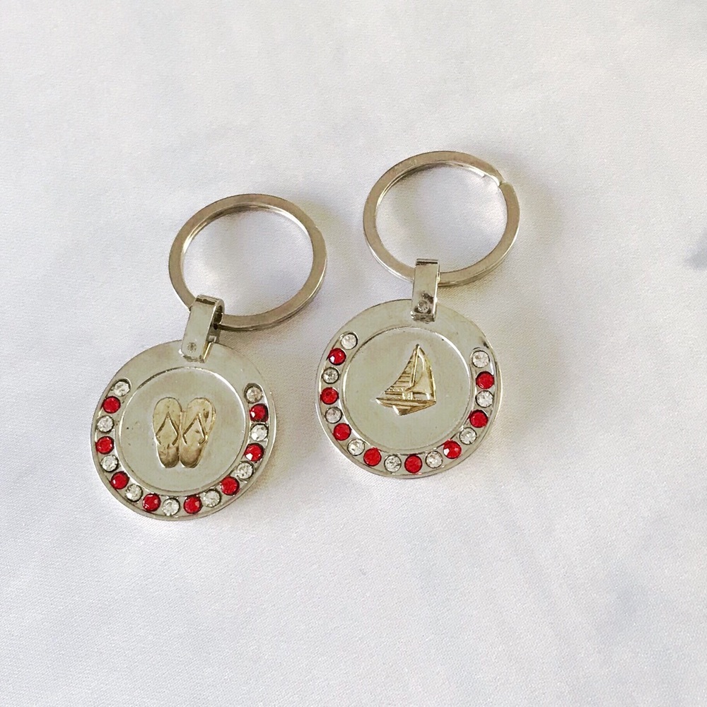 Rhinestone Bling Flip Flop Sailboat Keychain Set
